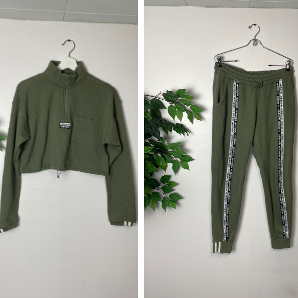 🍃 ADIDAS French terry cropped half zip sweatshirt and joggers sweatsuit set 🍃